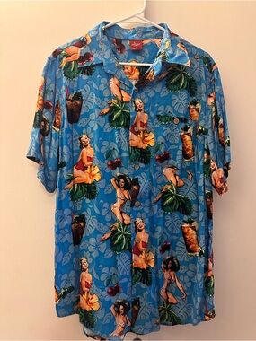 Junction West Vintage-Style Blue Hawaiian Shirt Vacation Paradise Beach